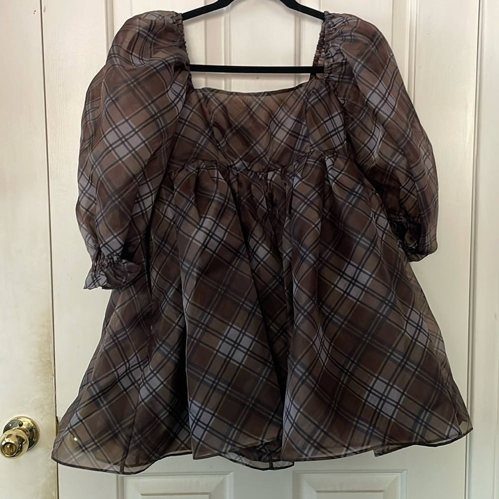 Selkie Plaid Mini Puff Dress